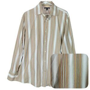 Banana Republic Shirt Mens XL 17-17.5 Stripe Flip Cuff Preppy Workwear Casual